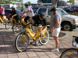 Our tour leader preparing our bikes for the tour.