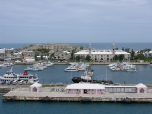 Approaching our dock in Bermuda, located across from the clocktowers.