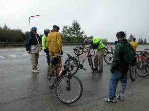 Preparing to bike down the mountain